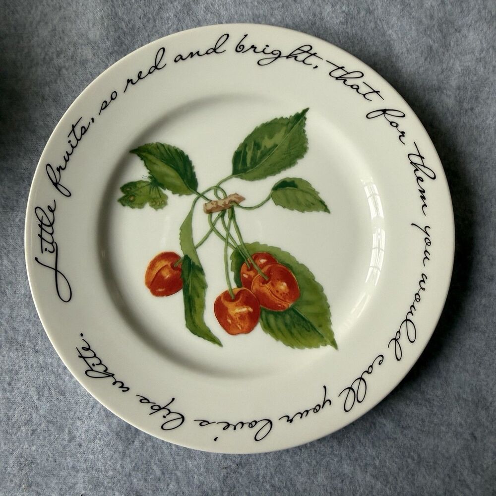 Williams-Sonoma Orchard Suite Cherries Japan Plate Wall Decor Poem John Donne 8”